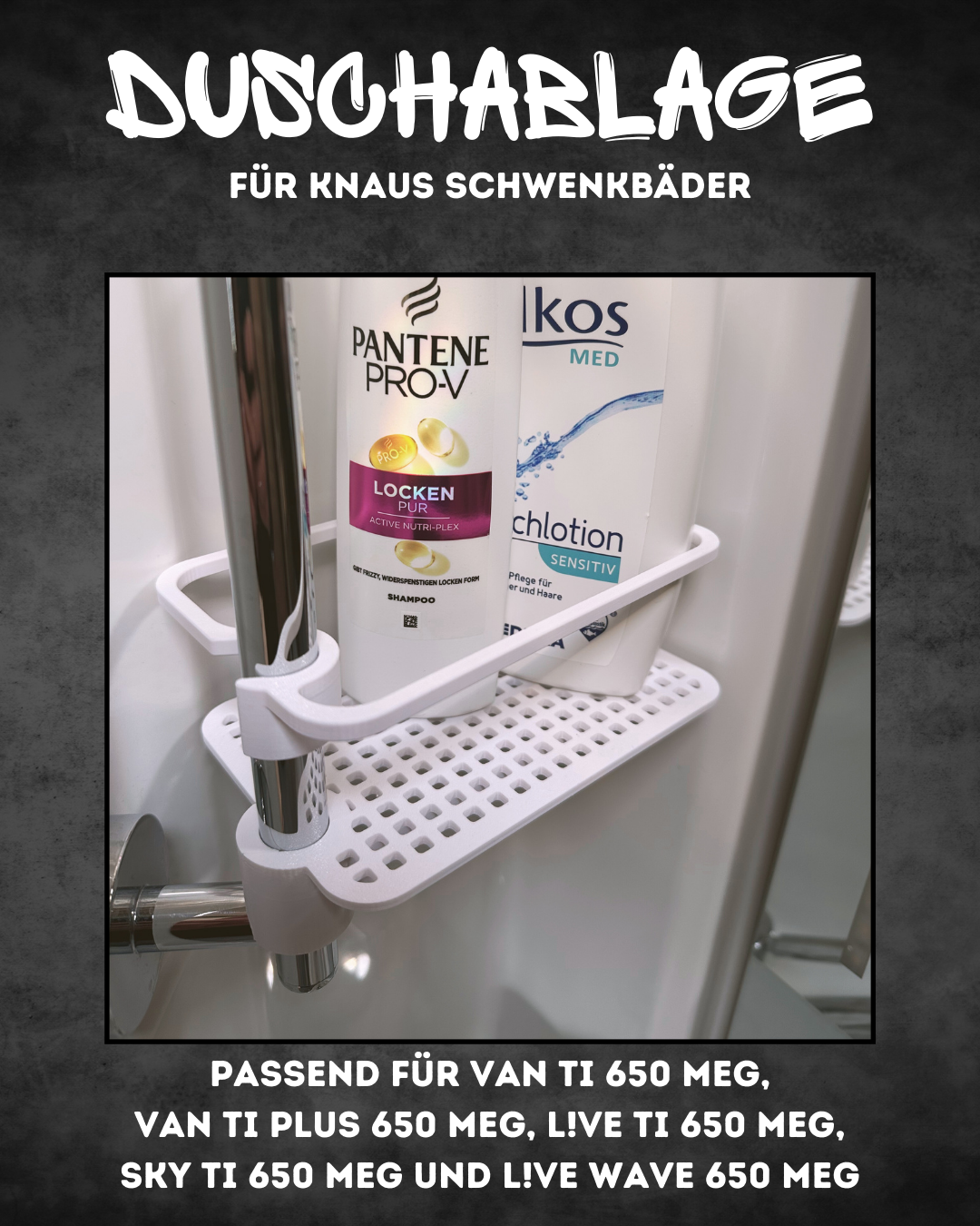 Duschablage für KNAUS Schwenkbad – werkzeuglose Montage