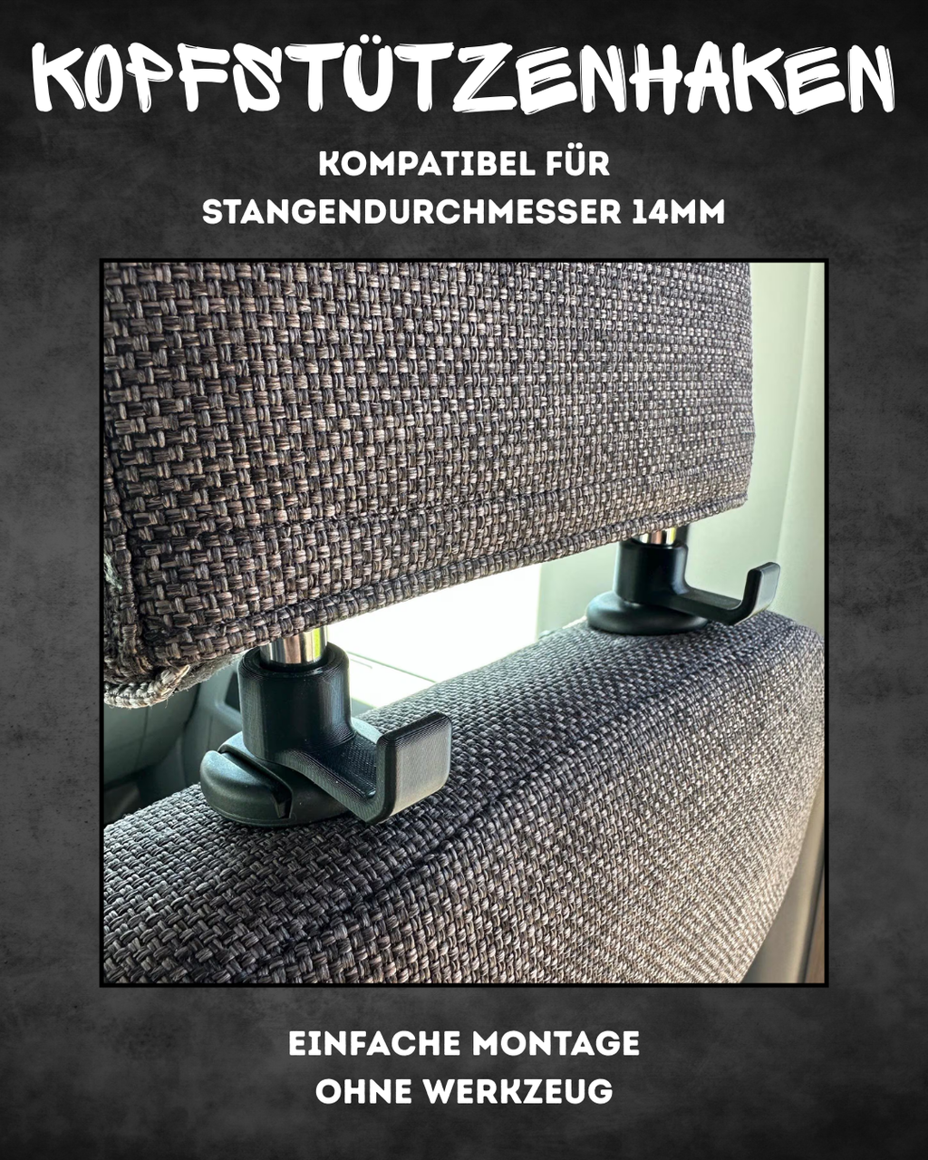 Kopfstützenhaken 14 mm – 2er Set, werkzeuglose Montage