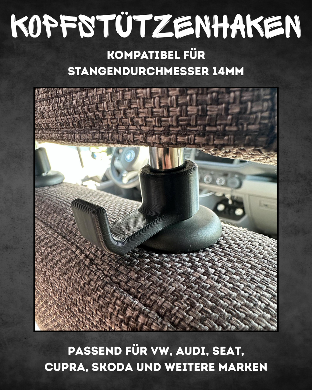 Kopfstützenhaken 14 mm – 2er Set, werkzeuglose Montage