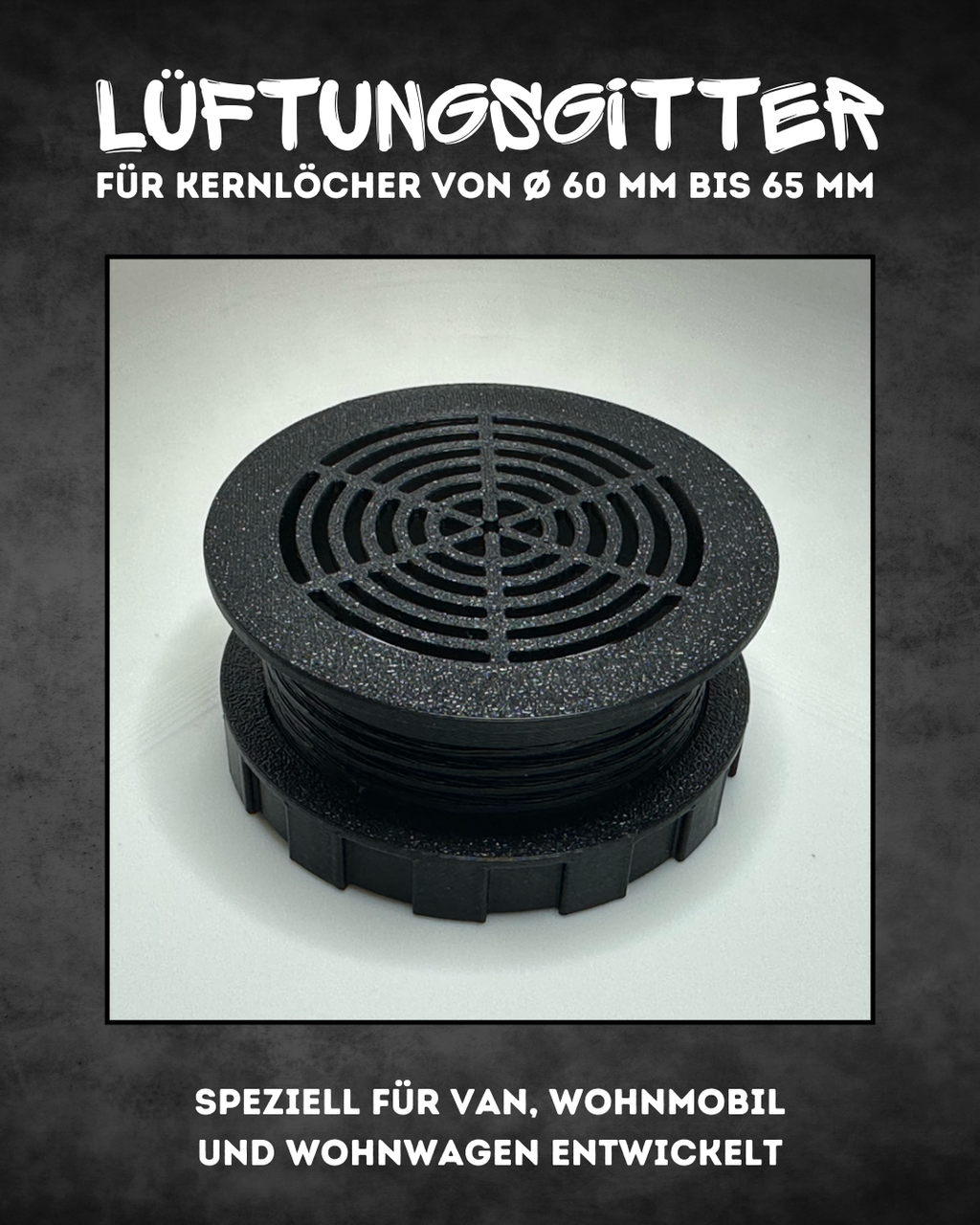 Lüftungsgitter für Wohnmobil, Van & Wohnwagen – Ø60–65 mm, werkzeuglose Montage