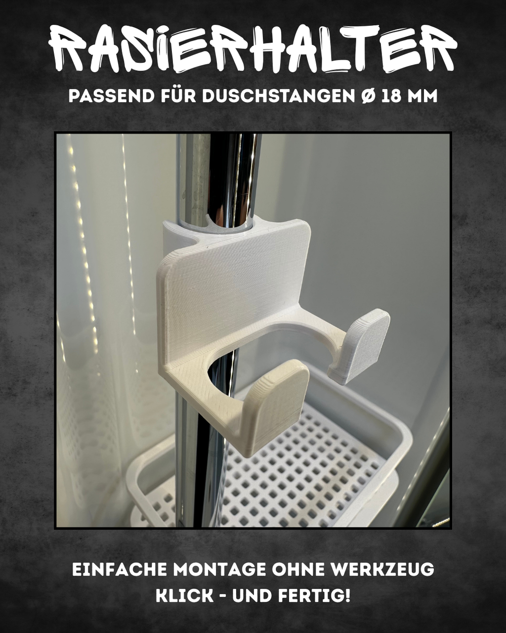 Rasiererhalter für Dusche Ø 18 mm – einfache Klickmontage, ideal für Camper & Wohnmobil