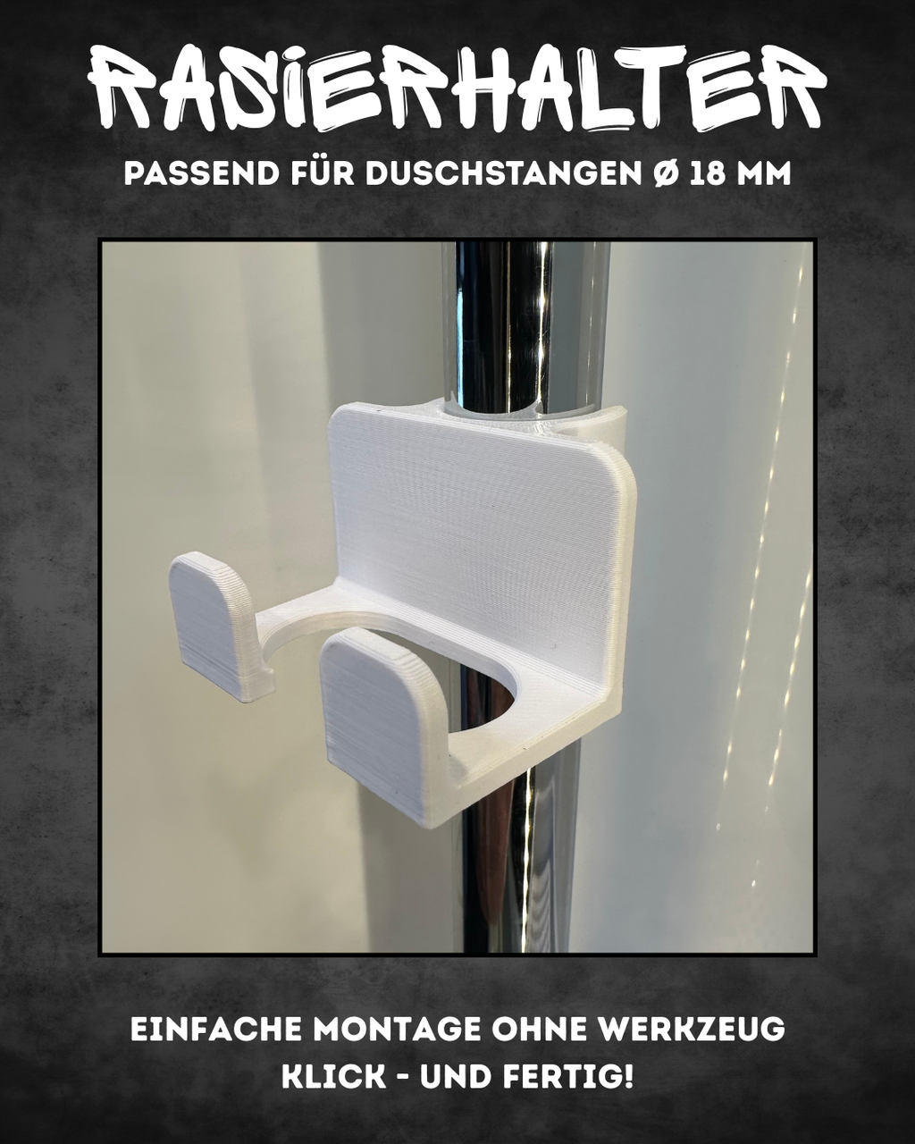 Rasiererhalter für Dusche Ø 18 mm – einfache Klickmontage, ideal für Camper & Wohnmobil