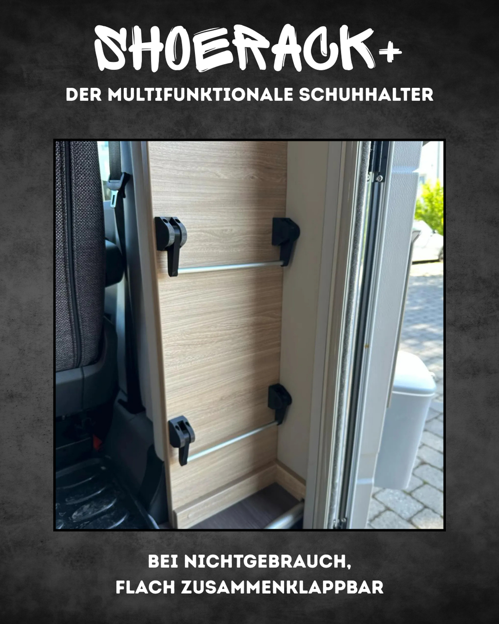 ShoeRack+ | klappbarer, maßgefertigter Schuhhalter für 1 Paar Schuhe, Wohnmobil & Camper