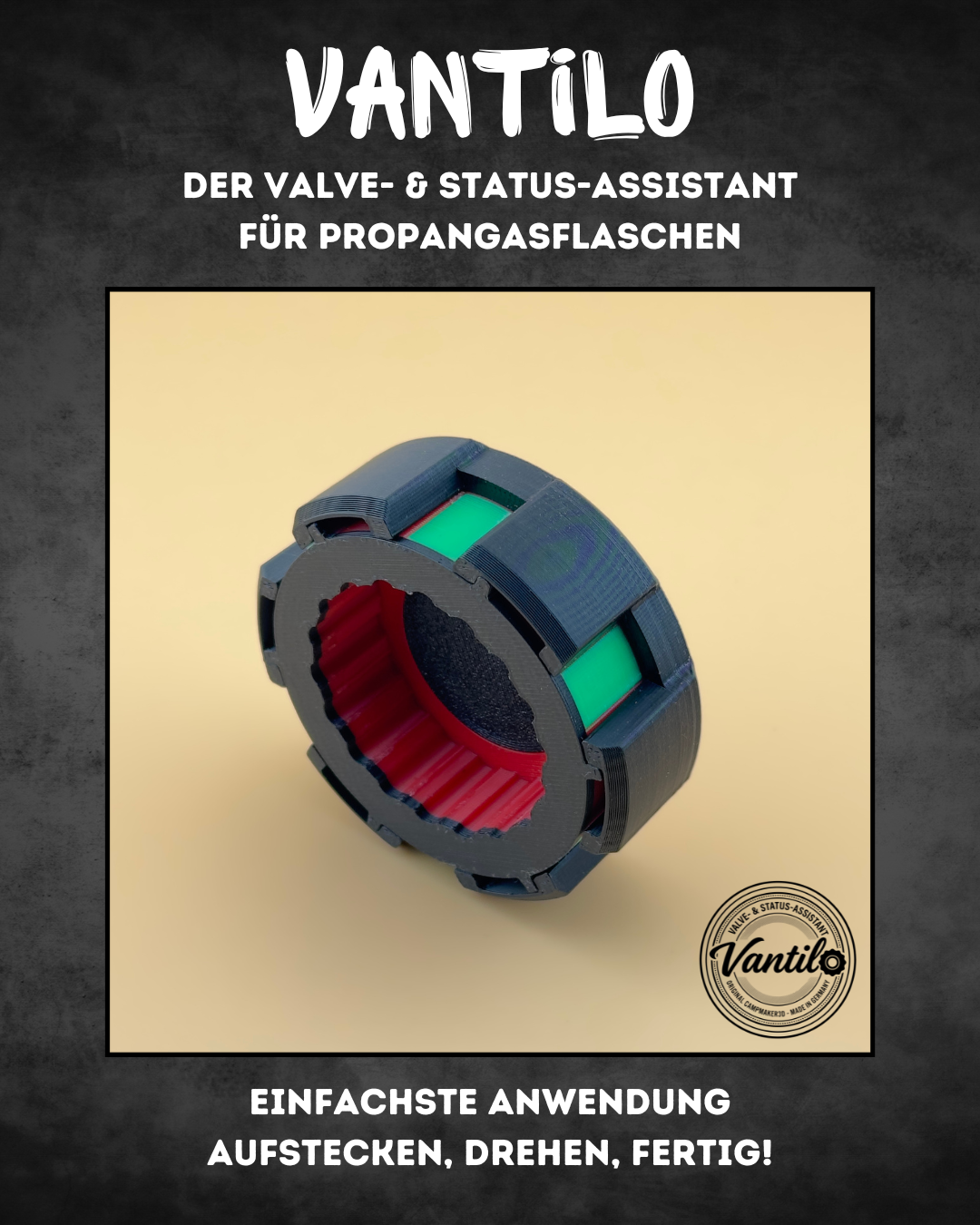Vantilo Gasflaschenventil-Anzeige für Propangasflaschen | Aufsteckbare Status-Anzeige