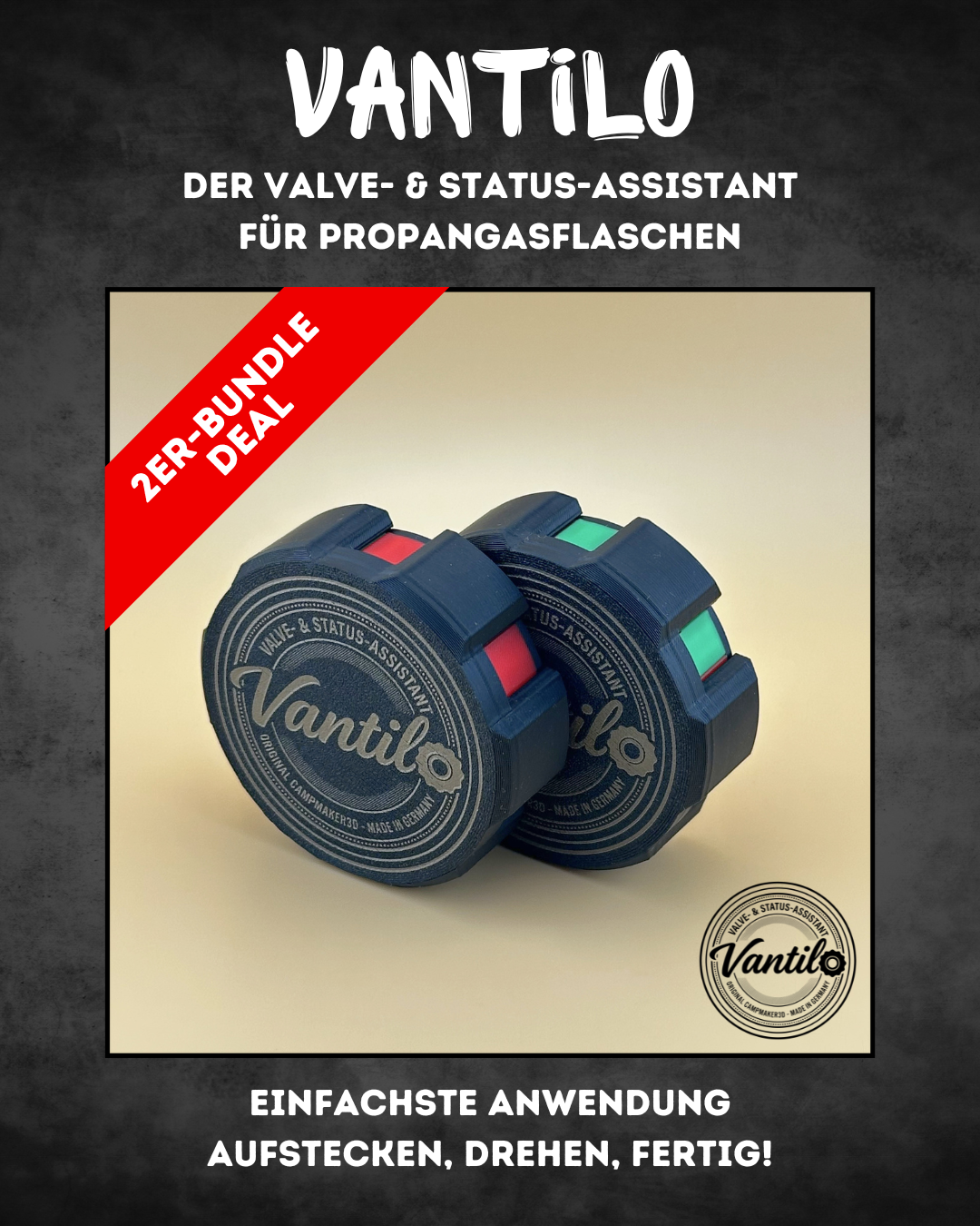 Vantilo Gasflaschenventil-Anzeige 2er-Set | Spar-Bundle