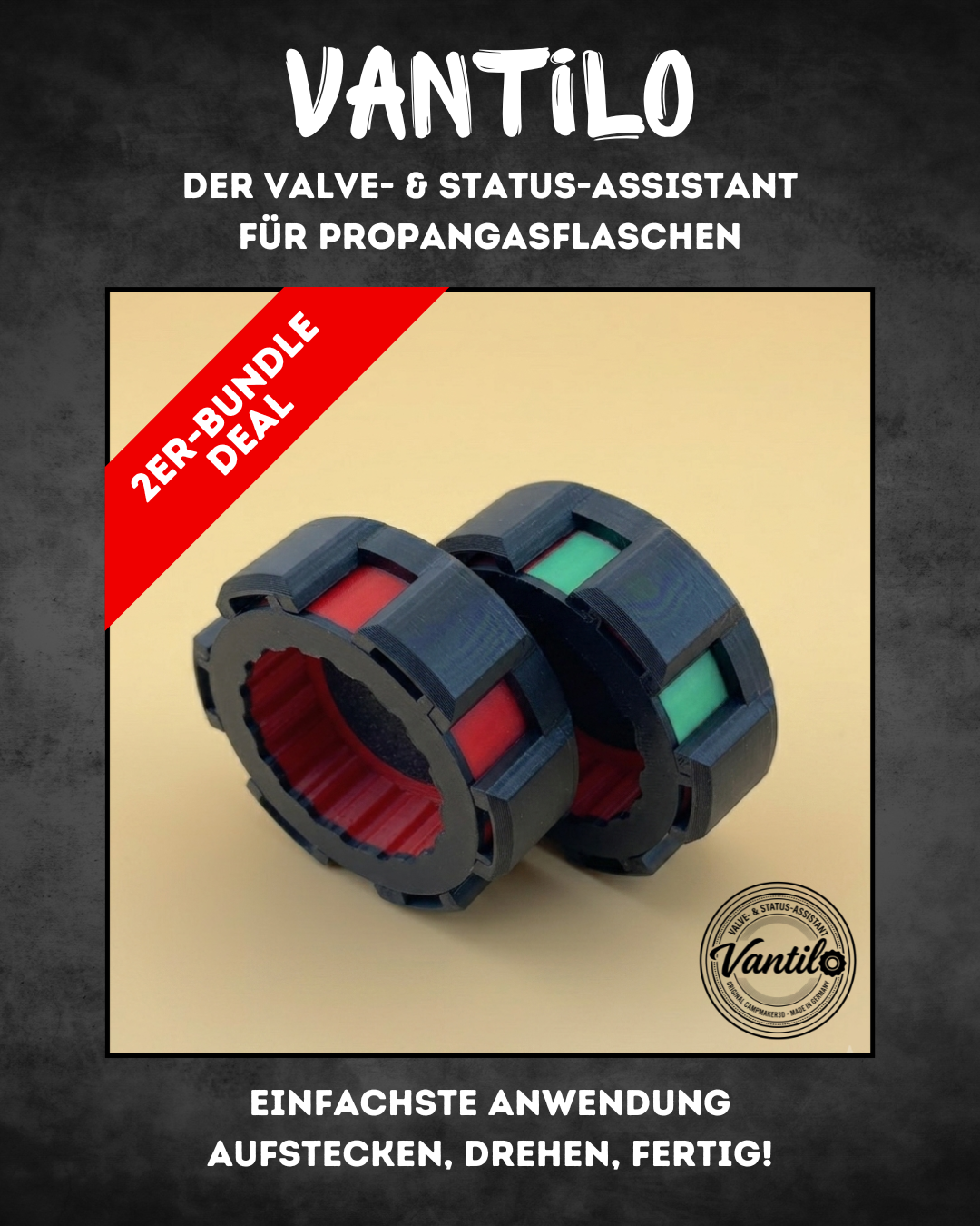Vantilo Gasflaschenventil-Anzeige 2er-Set | Spar-Bundle